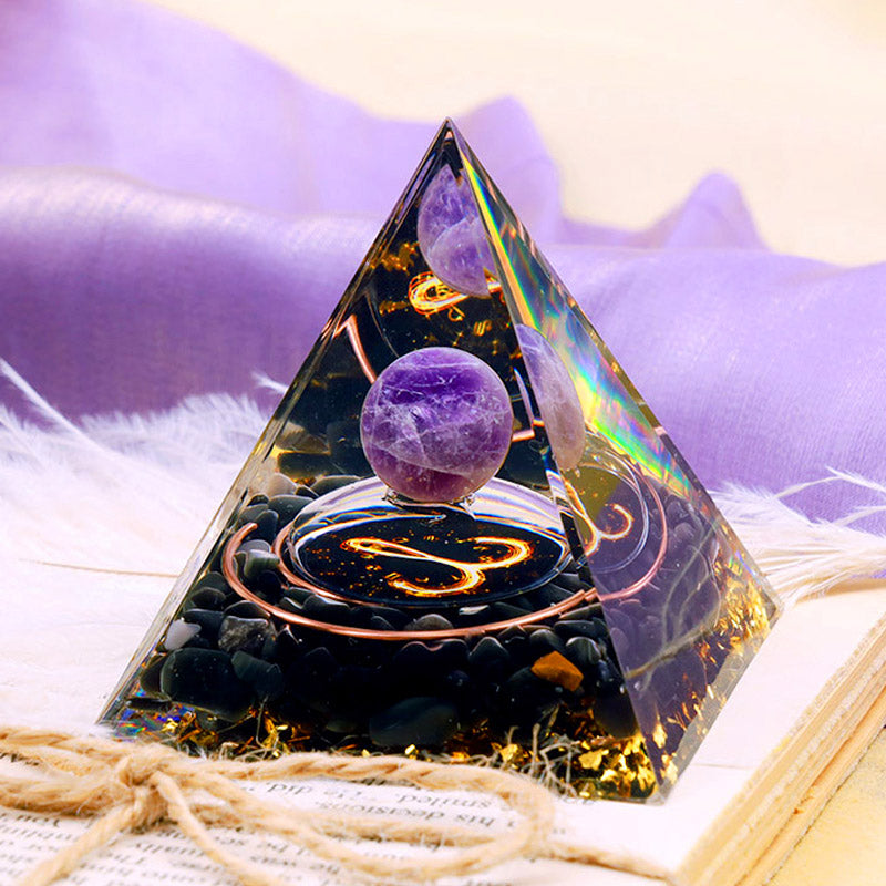 Olivenorma Amethyst Sphere With Obsidian Zodiac Aries Orgone Pyramid