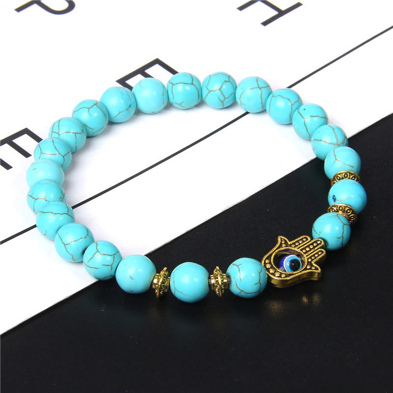 Olivenorma Evil Eye Hamsa 8mm Natural Beaded Men Bracelet