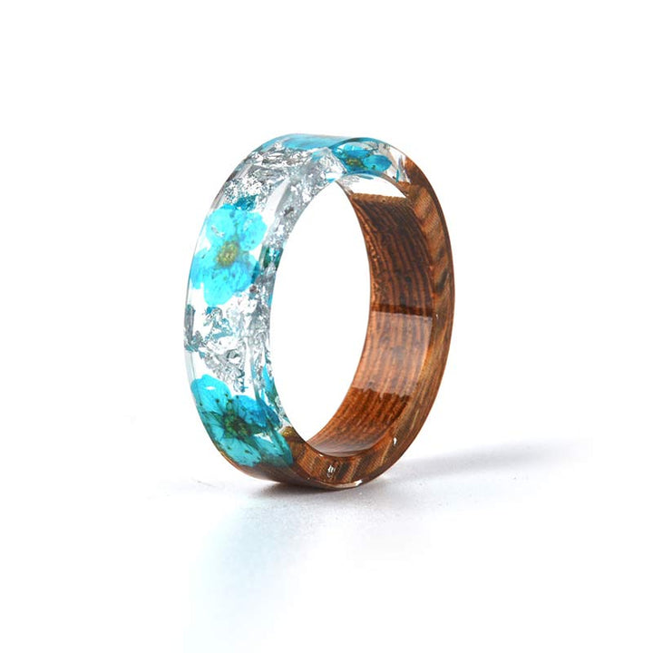 Olivenorma Intellectual & Optimistic - Handmade Wood Ring - Blue Flower - 11 - image 39