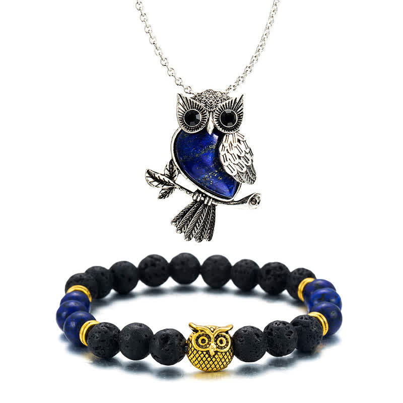 SPIRITUAL ENERGY - Owl Gemstone Necklace with Bracelet Gift Set - Lapis Lazuli - Silver Chain - image 21