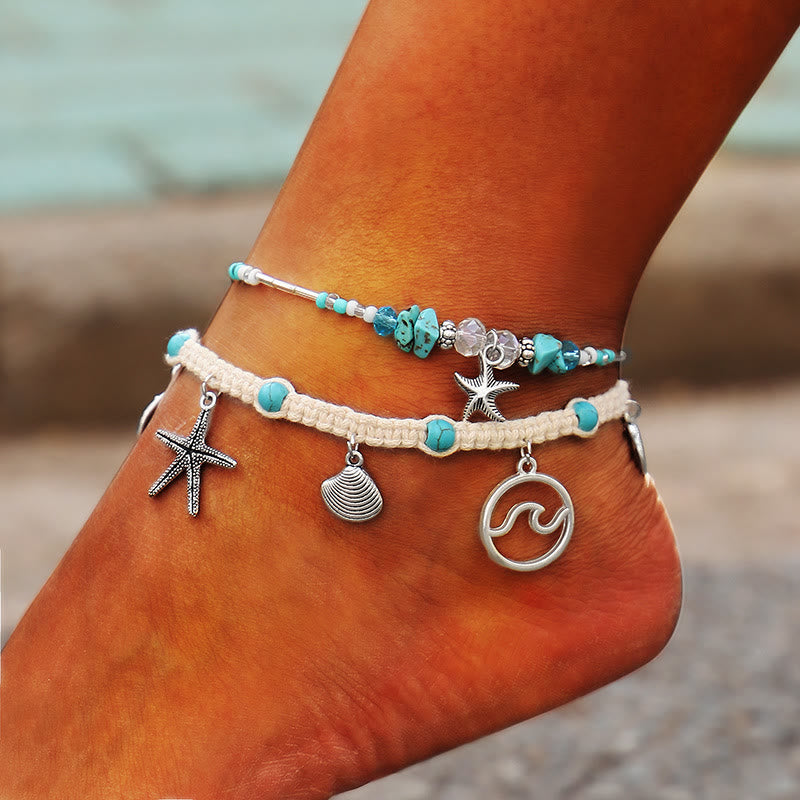 Olivenorma Turquoise Starfish Wave Charm Bracelet Anklet