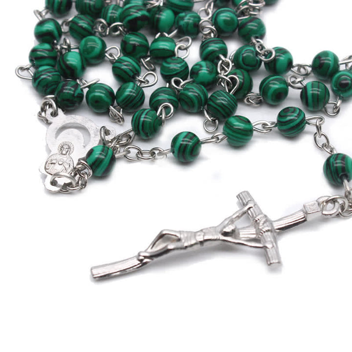 Olivenorma Natural Malachite Cross Rosary Necklace