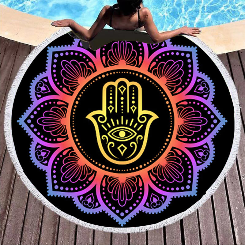 Olivenorma Evil Eye Hamsa Round Beach Towel Tapestry