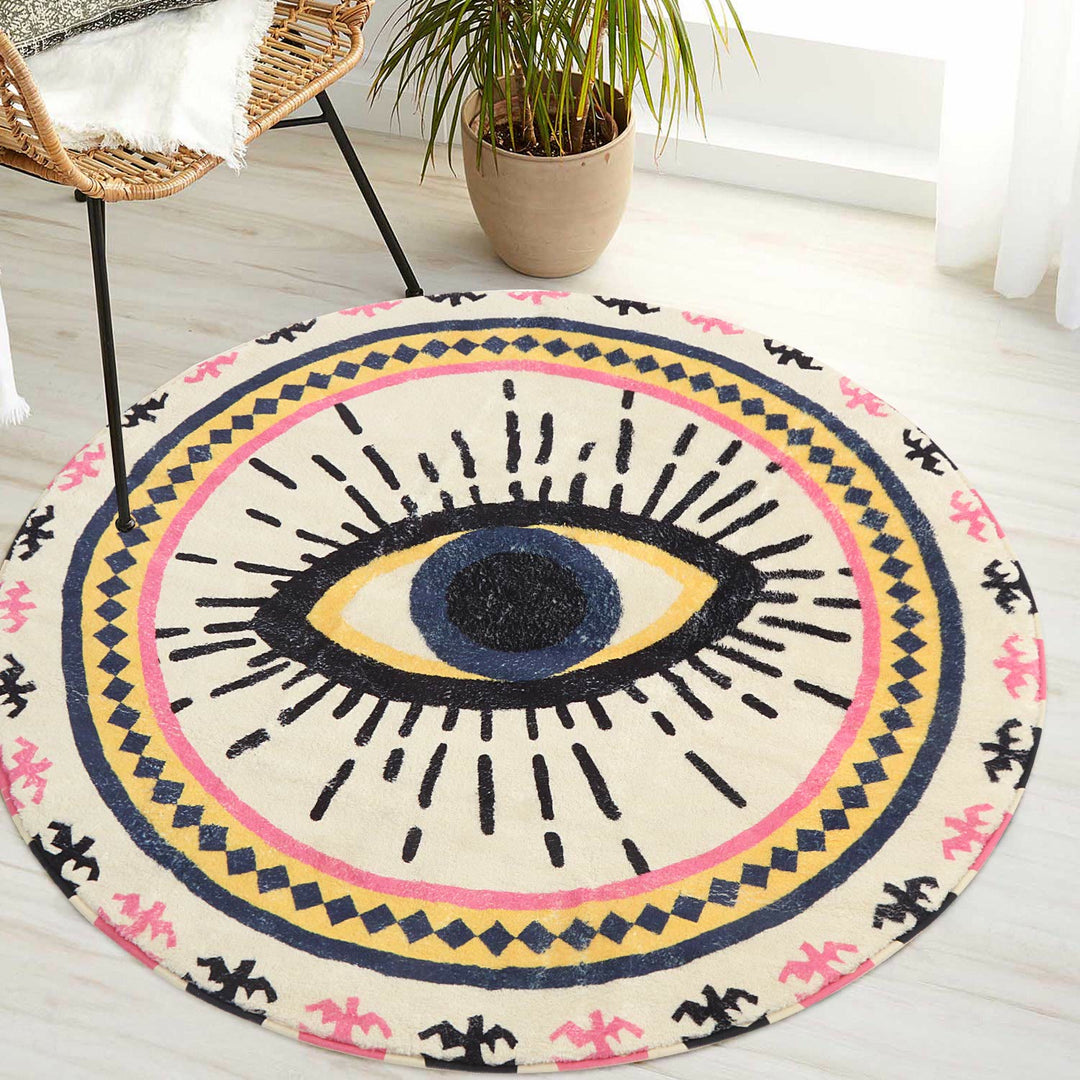 Olivenorma Round Pink Evil Eye Rugs Non-Slip Carpet