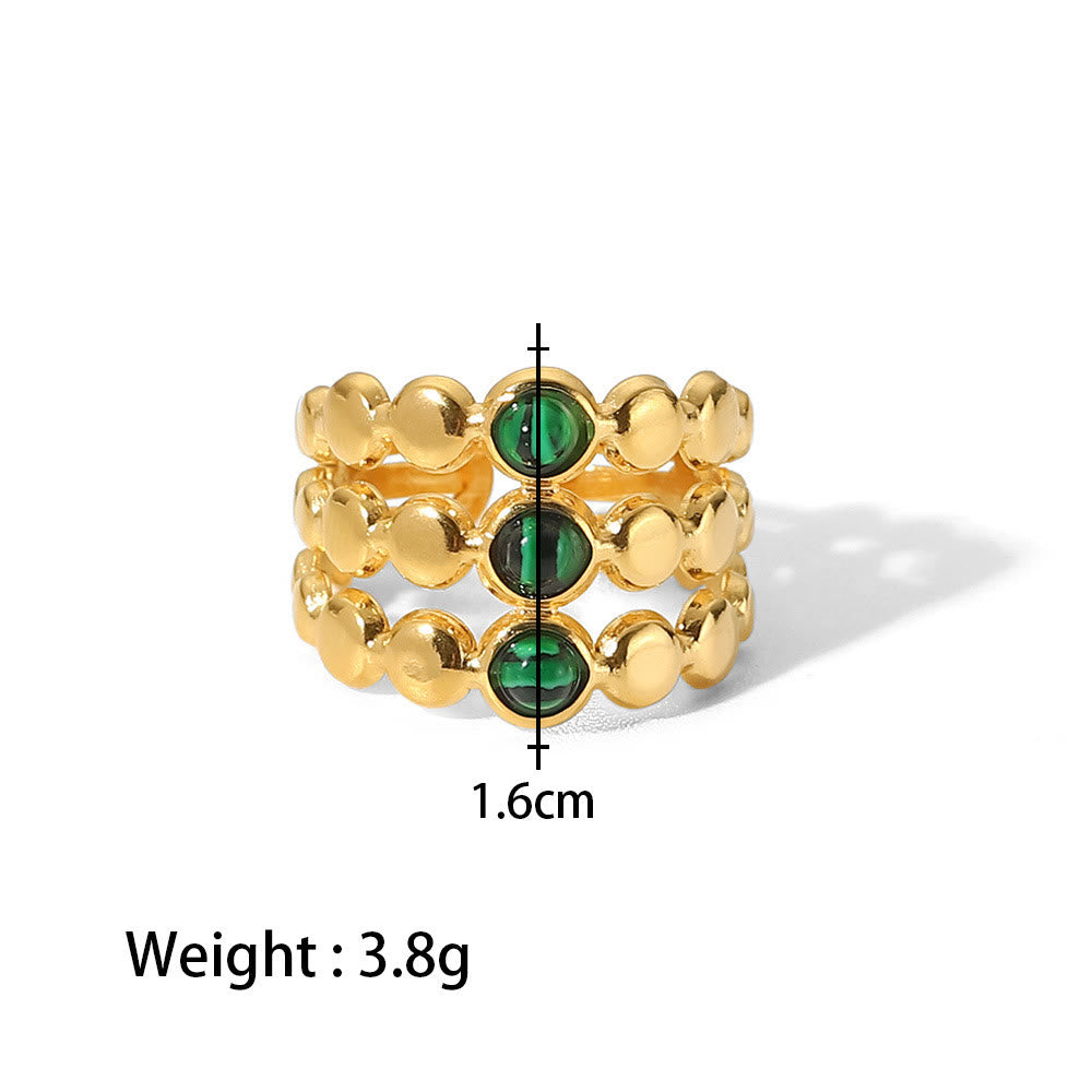 Olivenorma Gold Green Natural Malachite Open Ring Set