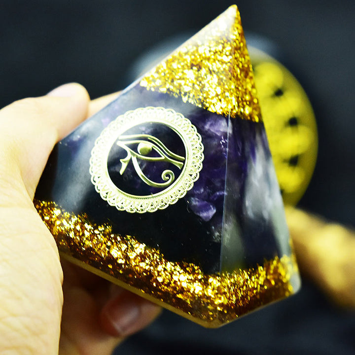 Olivenorma Divine Vision Amethyst & Obsidian Eye of Horus Orgone Pyramid - image 5