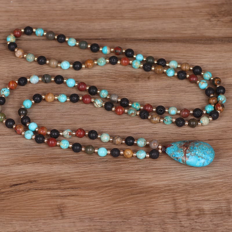 Olivenorma Turquoise Drop Shape Pendant Mala Beaded Necklace