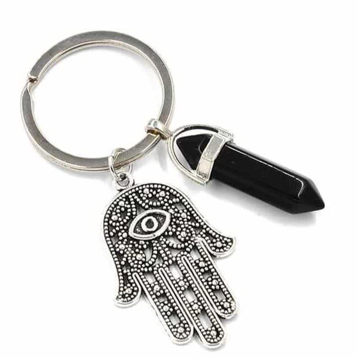 Olivenorma Inspiring Hamsa Hand Crystal Keychain - Black Onyx - image 11