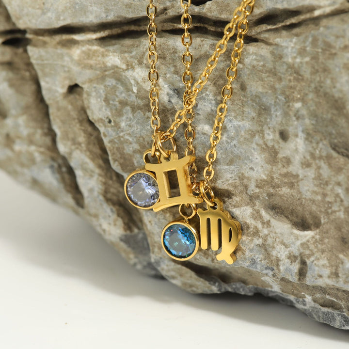 Olivenorma Zodiac Rune Birthstone Stainless Steel Necklace