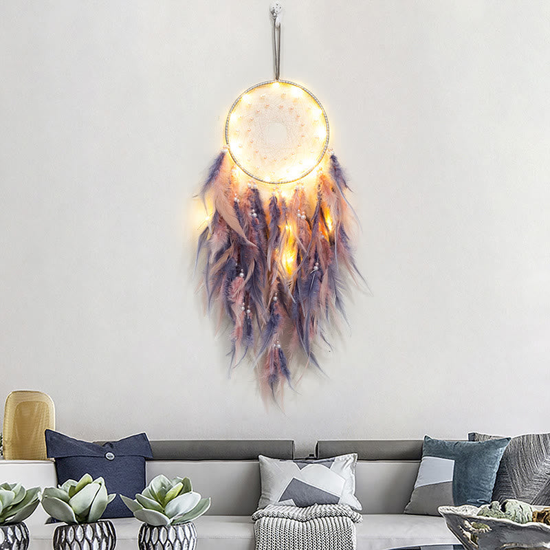 Olivenorma LED Light Up Handmade Feather Dream Catcher