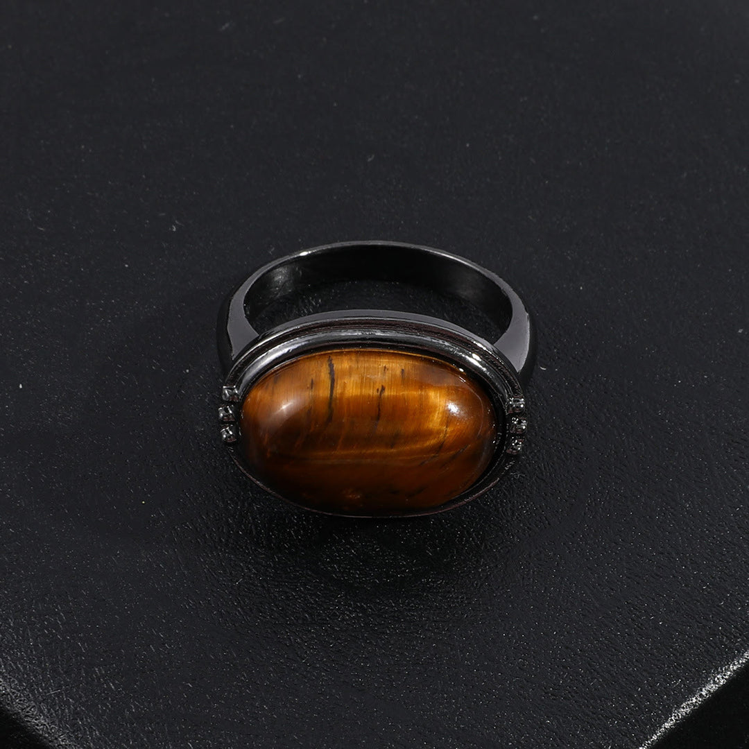 Olivenorma Oval Tiger Eye Adjustable Black Ring