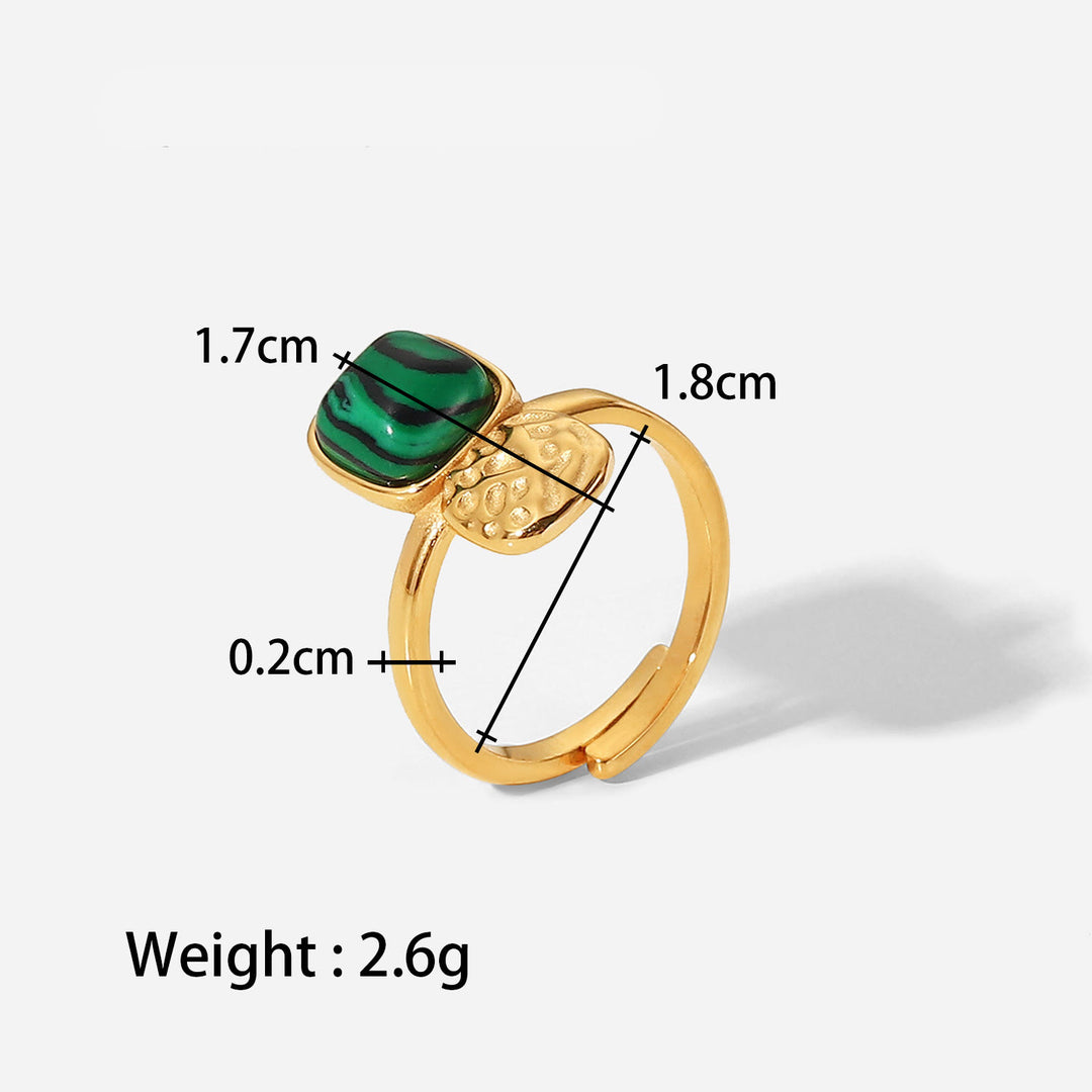 Olivenorma Gold Green Natural Malachite Open Ring Set