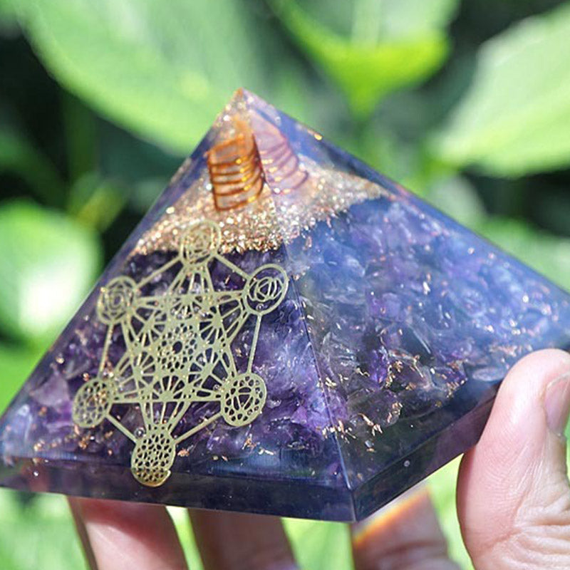 Olivenorma Clear Crystal Pillar Metatron's Cube Orgone Pyramid