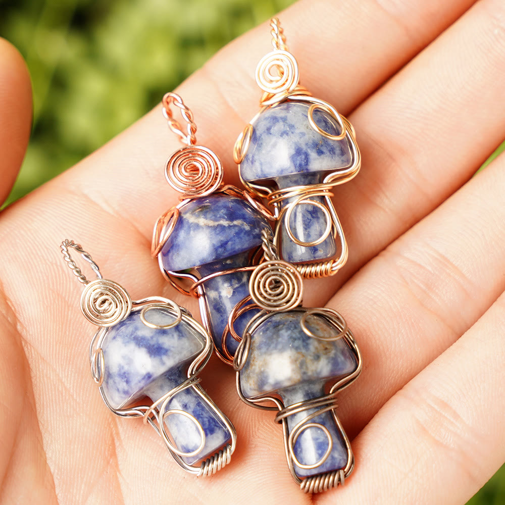 Olivenorma Natural Healing Stone Mushroom Necklace - Blue Sodalite - Rose Gold Thread - image 3
