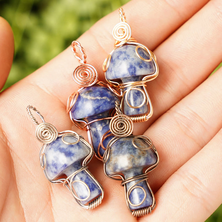 Olivenorma Natural Healing Stone Mushroom Necklace - Blue Sodalite - Rose Gold Thread - image 3