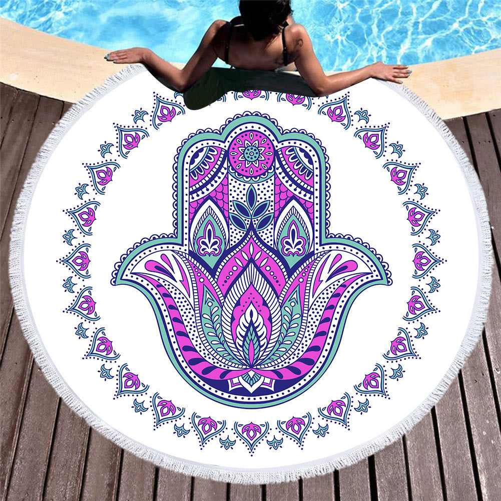 Olivenorma Hamsa Print Round Beach Towel Tapestry