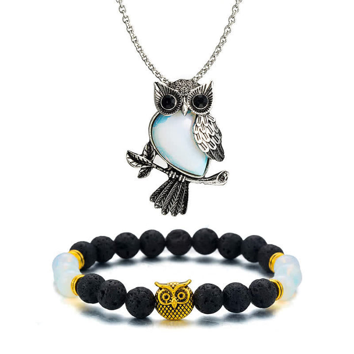 SPIRITUAL ENERGY - Owl Gemstone Necklace with Bracelet Gift Set - Opal - Silver Chain - image 31