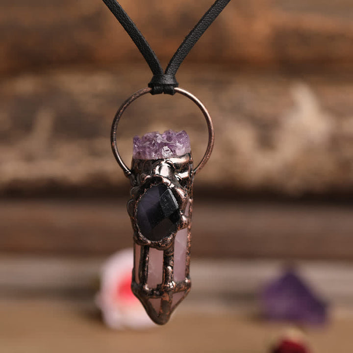 Olivenorma Creative Natural Amethyst Rose Quartz Necklace