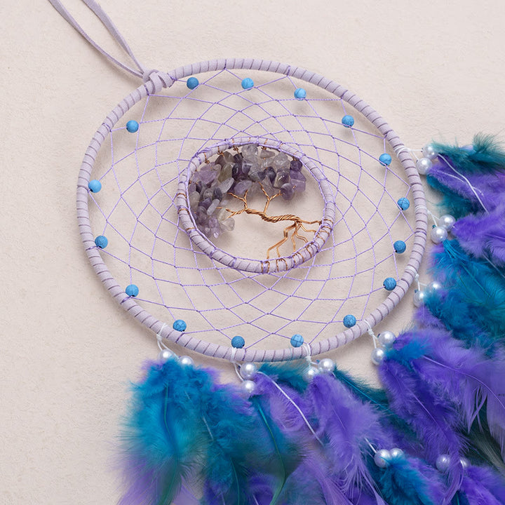 Olivenorma Crystal Tree Of Life Feather Glow Dream Catcher