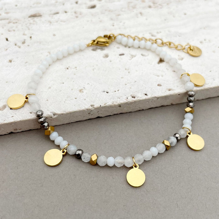 Olivenorma Natural Stone Beaded Titanium Disc Charm Bracelet