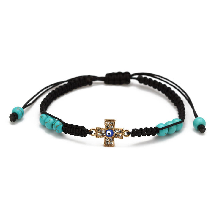 Olivenorma Turquoise White Zircon Evil Eye Braided Adjustable Bracelet