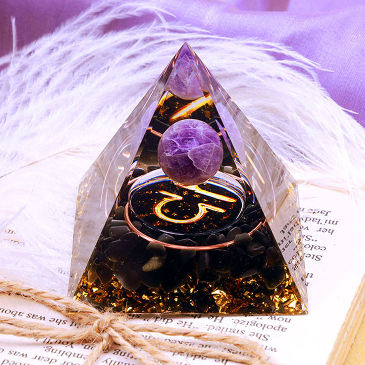 Olivenorma Amethyst Sphere With Obsidian Zodiac Libra Orgone Pyramid