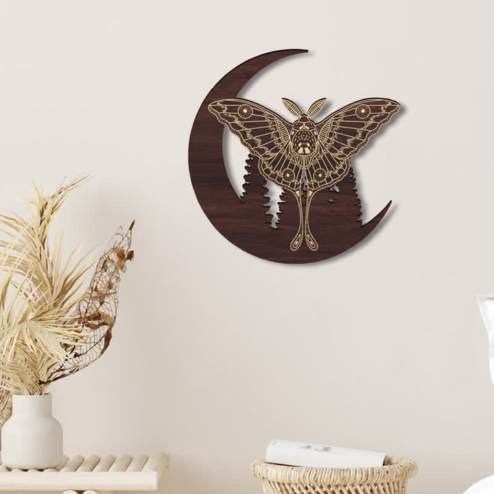 Olivenorma Crescent Moon Moth Wooden Wall Decor