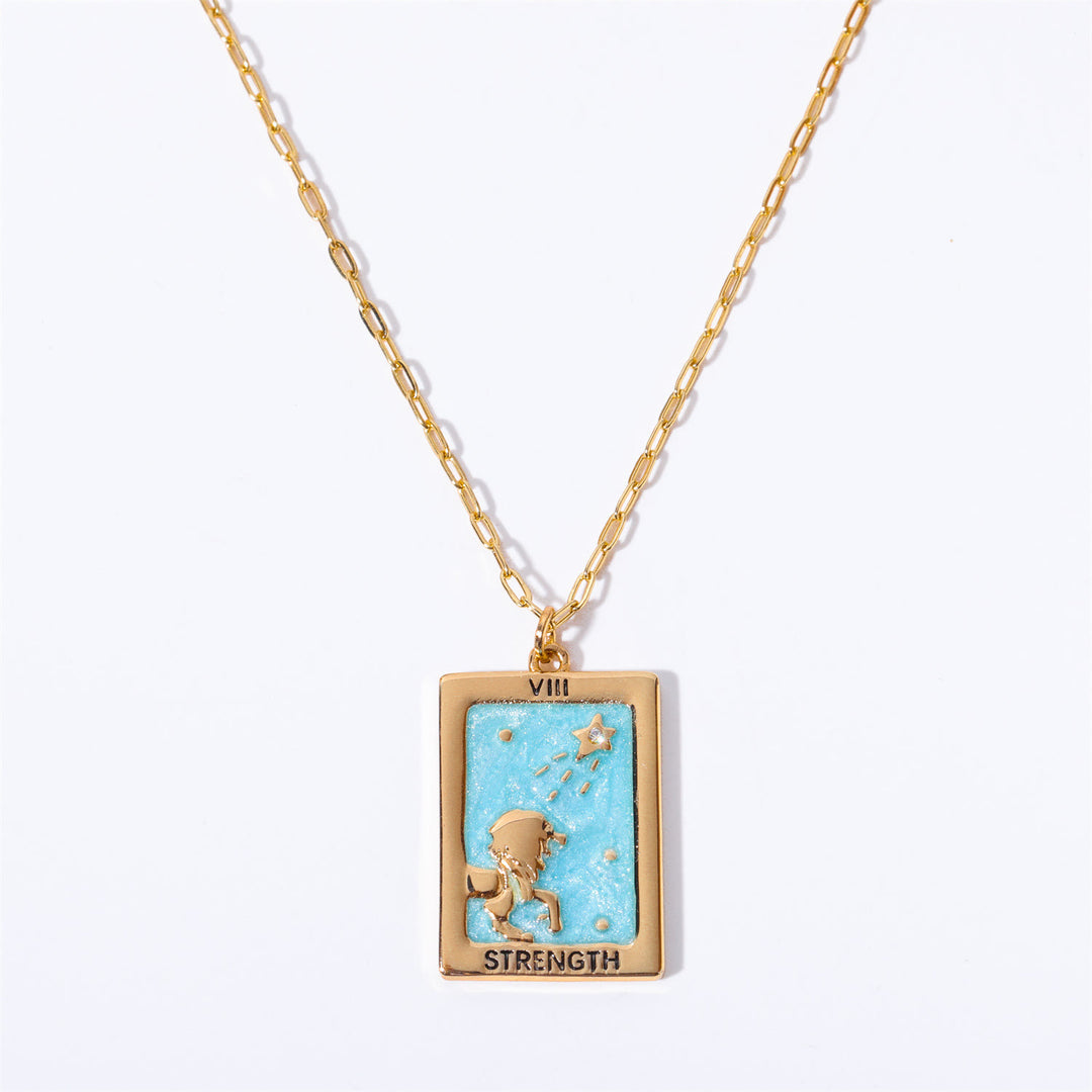 Olivenorma Vintage Tarot Card Square Pendant Titanium Steel Necklace