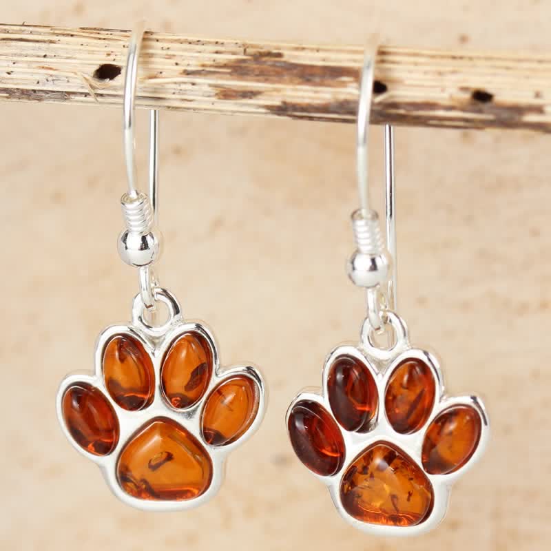 Dog Paw Print Drop Amber Earrings