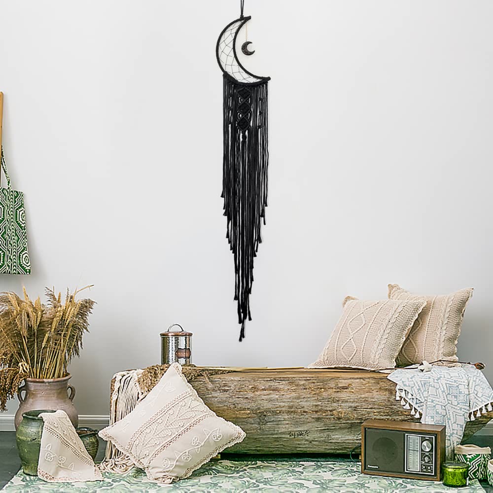 Olivenorma Black Onyx Moon Macrame Tassel Dream Catcher