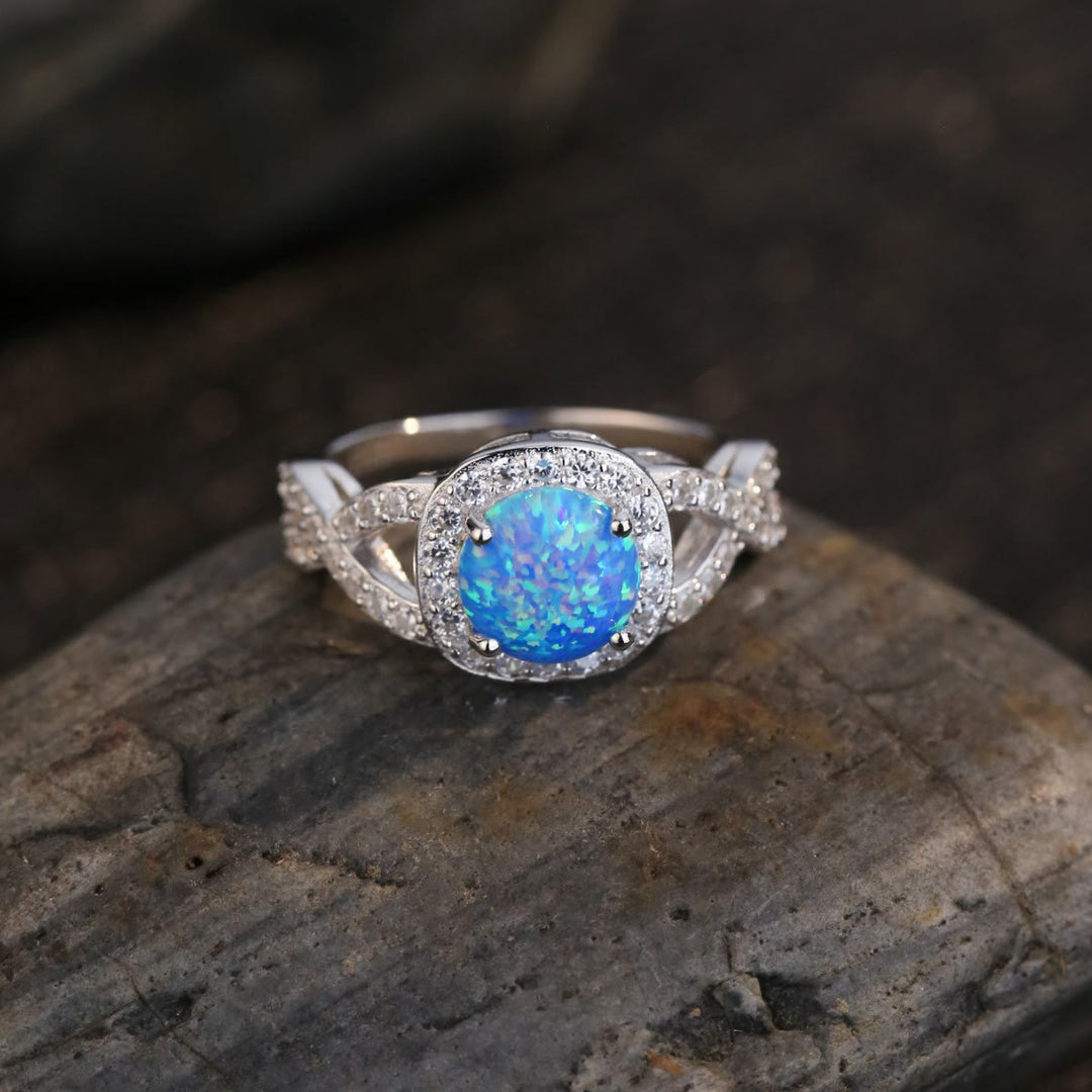 Olivenorma Blue Opal White Zircon 925 Sterling Silver Ring