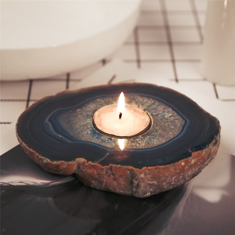 Natural Blue Agate Slice Candle Holder