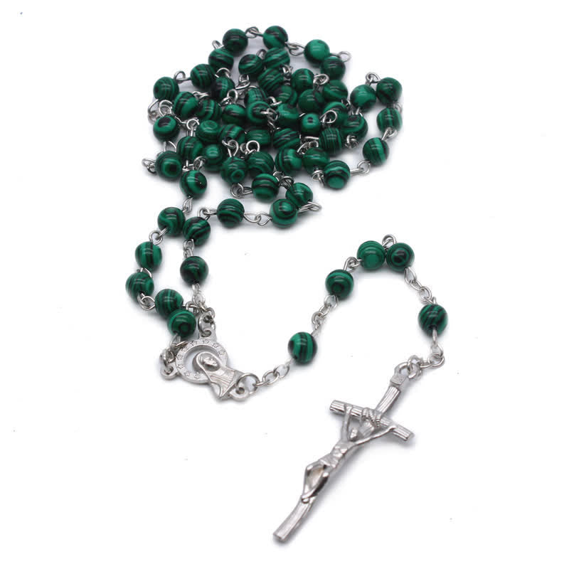 Olivenorma Natural Malachite Cross Rosary Necklace