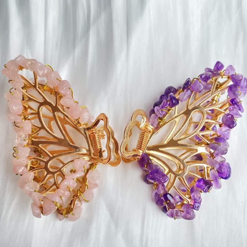 Amethyst Or Rose Quartz Butterfly Shape Hairpin