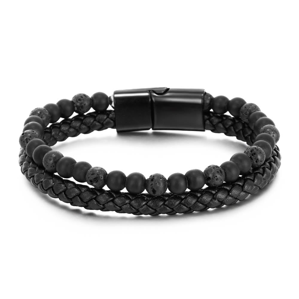 Olivenorma Mens Beaded Leather Two Layer Bracelet