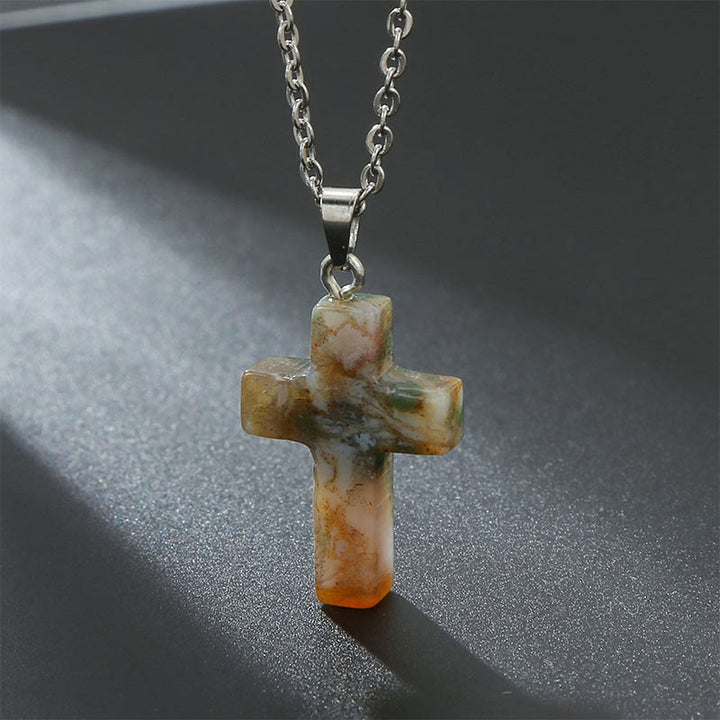 Olivenorma Natural Stone Cross Gemstone Necklace