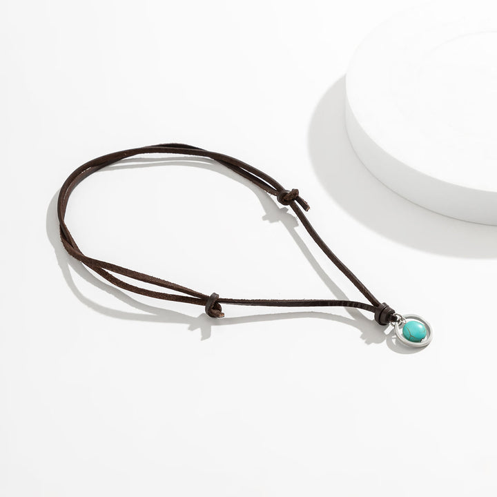 Olivenorma Silver Ring Turquoise Leather Necklace