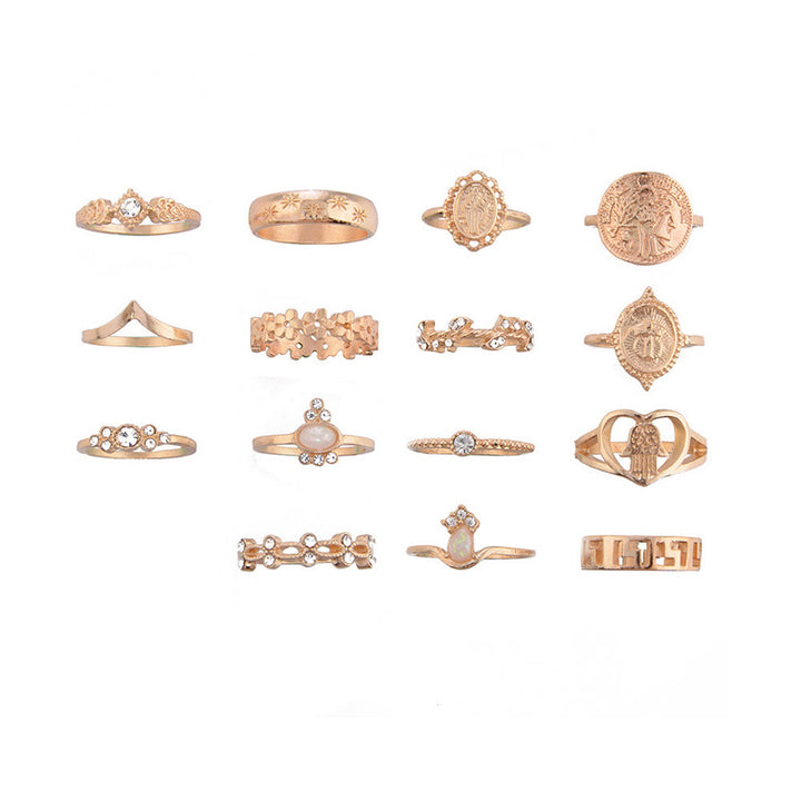 Olivenorma Opal Vintage Cross 15 Piece Alloy Ring Set