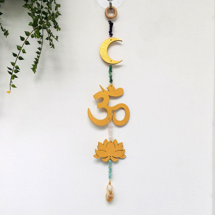 Olivenorma Rainbow Gemstone Lotus OM Moon Wall Decor