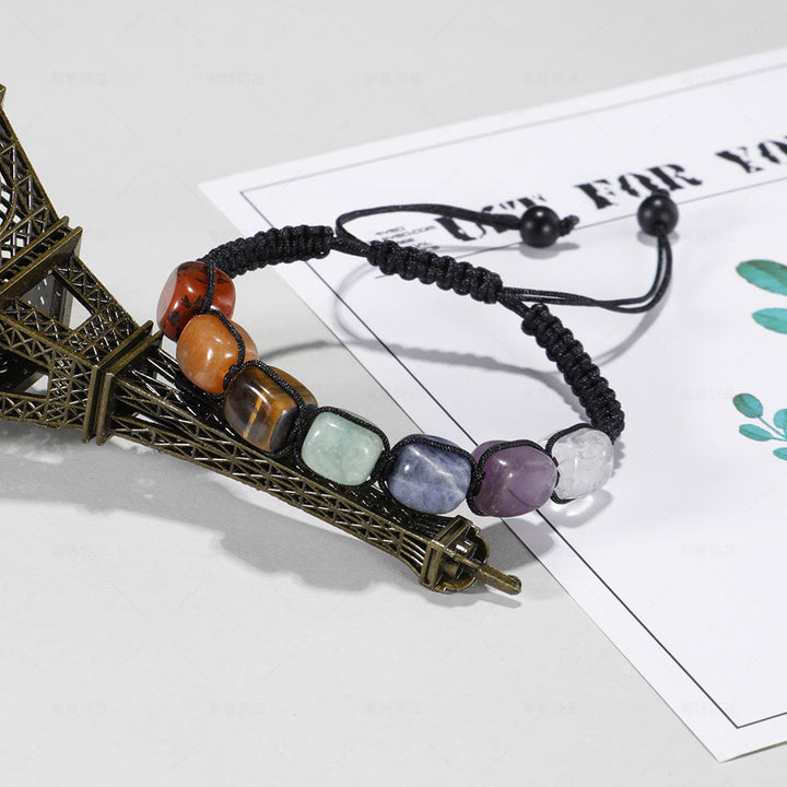 Olivenorma 7 Chakra Crystal Gemstone Bead Braided Wrap Men Bracelet  - image 2