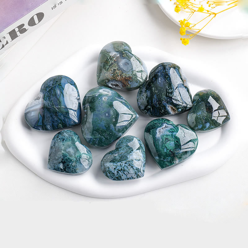 Olivenorma Moss Agate Polished Play Stone Crystal Heart