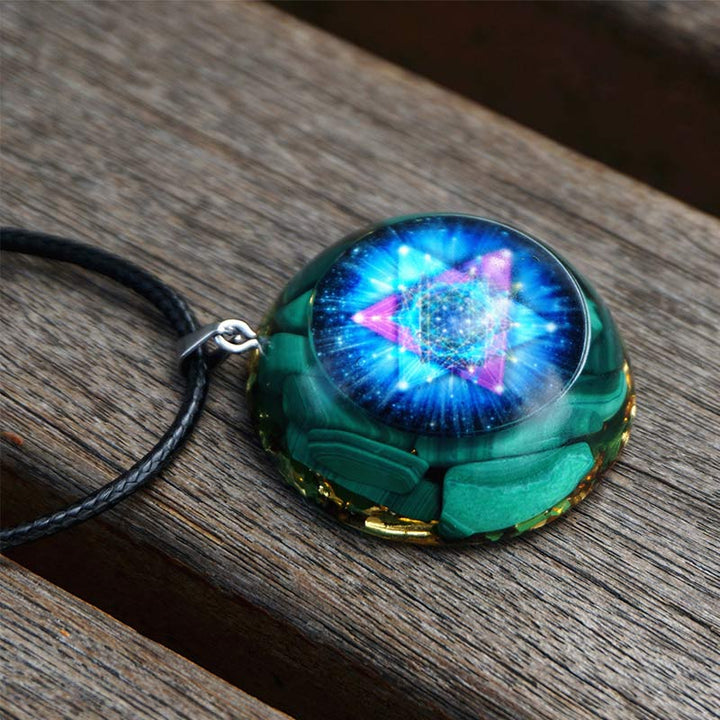 Olivenorma Malachite Metatron's Cube Reki Necklace