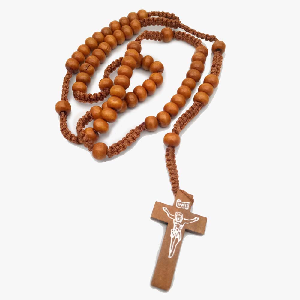 Olivenorma Cross Wooden Mala Bead Rosary Necklace