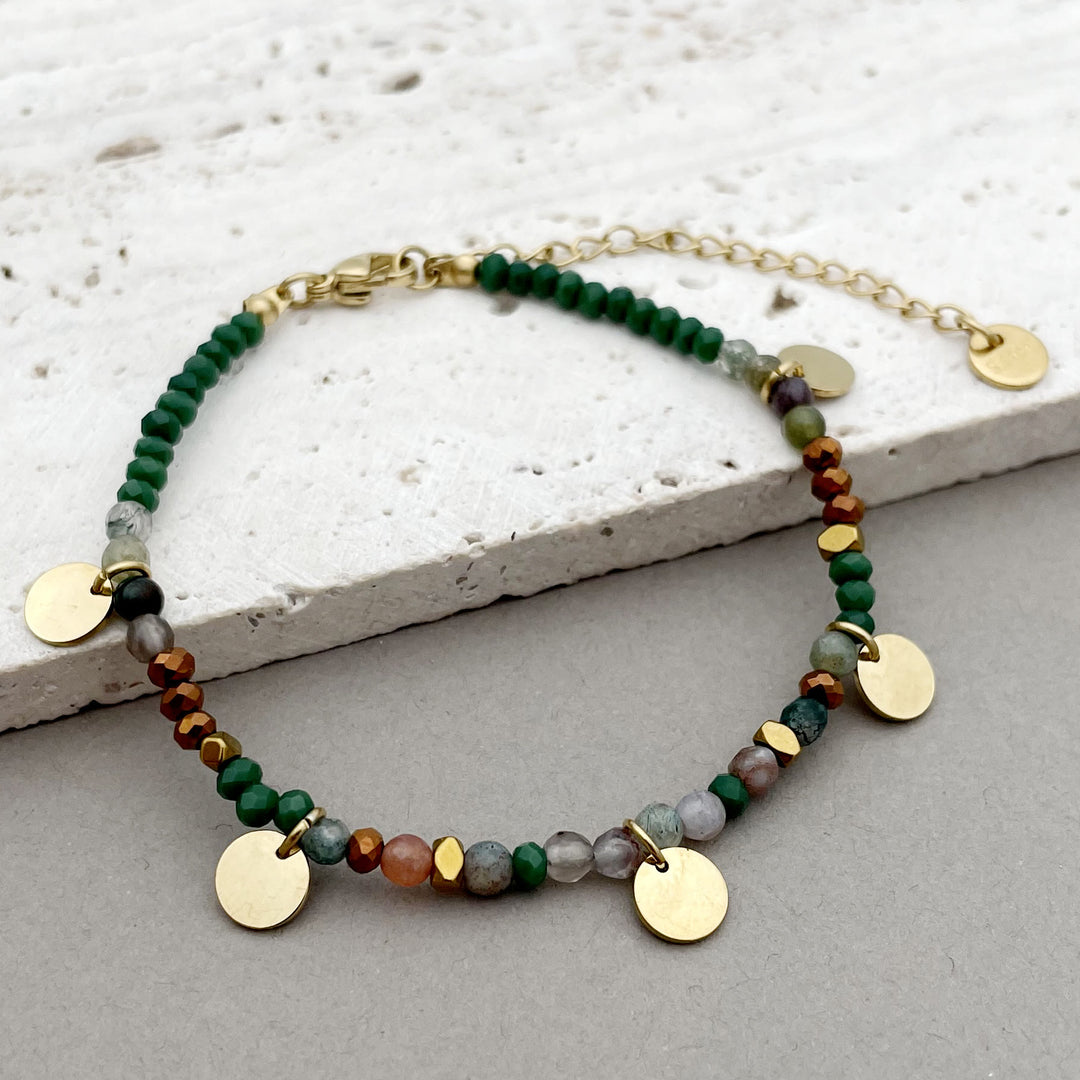 Olivenorma Natural Stone Beaded Titanium Disc Charm Bracelet