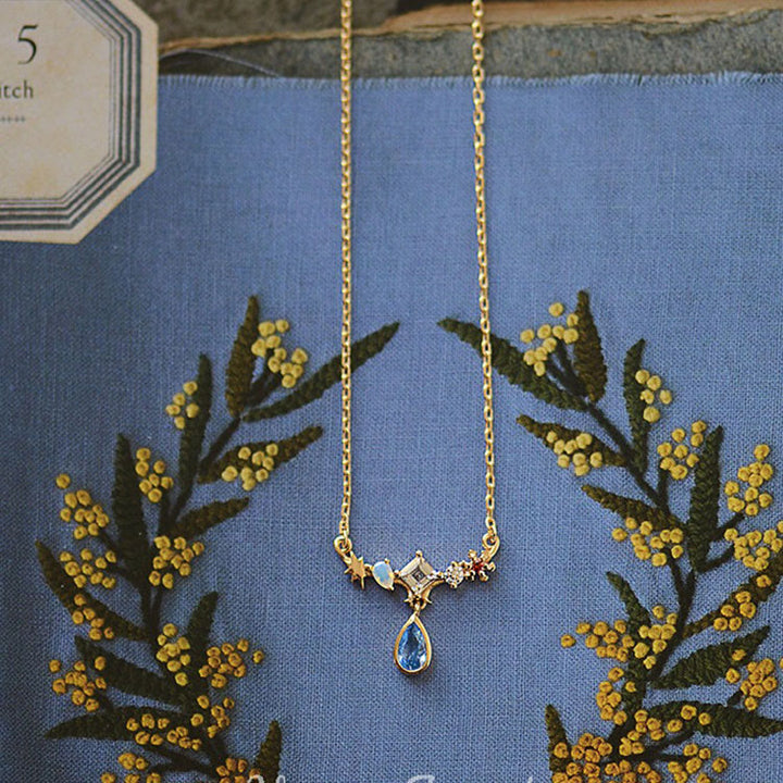 Olivenorma Blue Zircon Pendant With Star Element Design Vintage Inspired Necklace - Sapphire - image 0