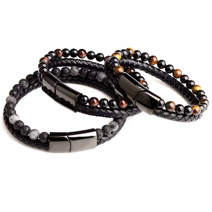 Olivenorma Natural Tiger Eye Leather Rope Double Layer Bracelet - image 12
