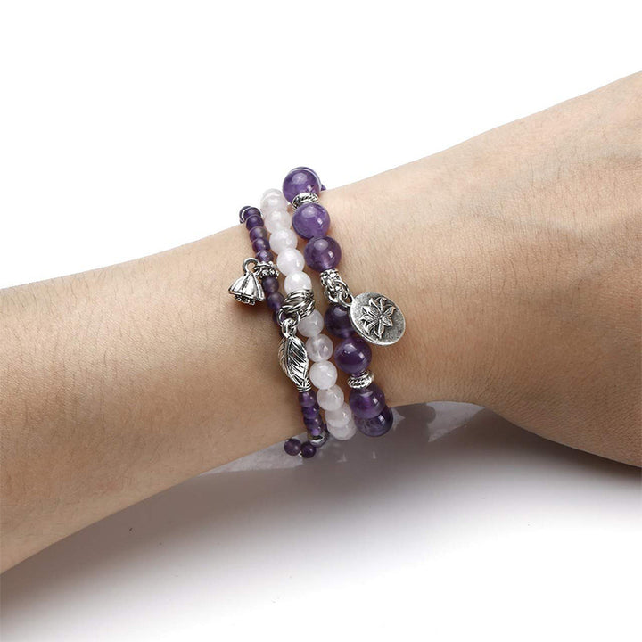 Amethyst Lotus Symbol 3 - Piece Bracelet