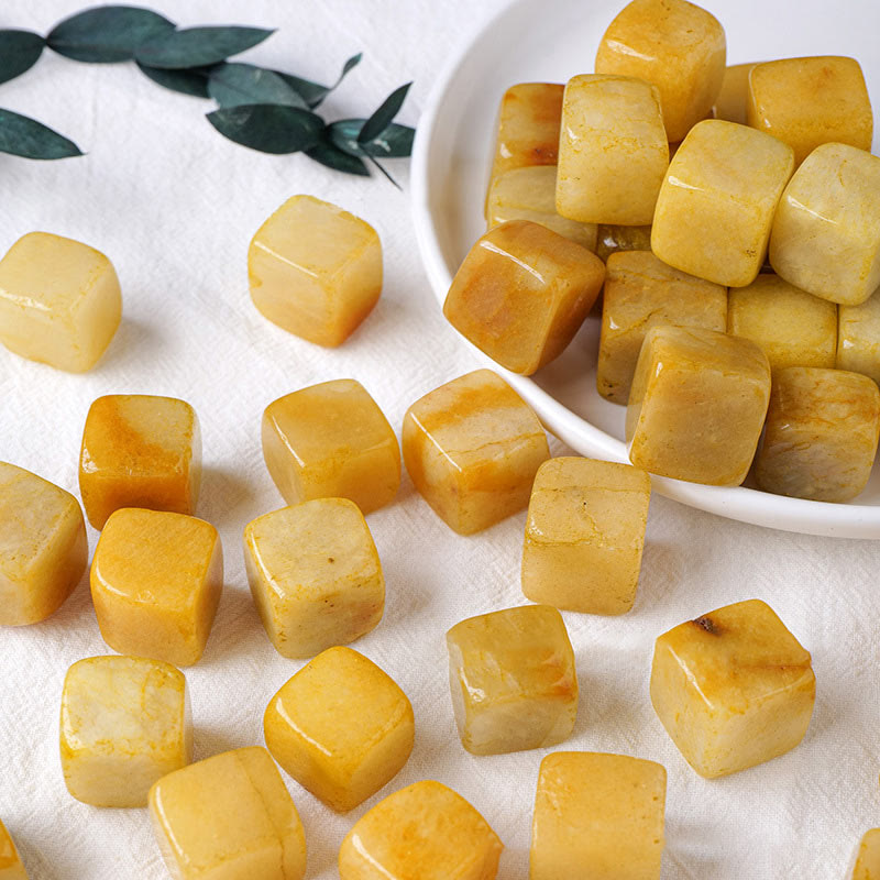 Olivenorma Yellow Agate Crystal Cube Natural Stone