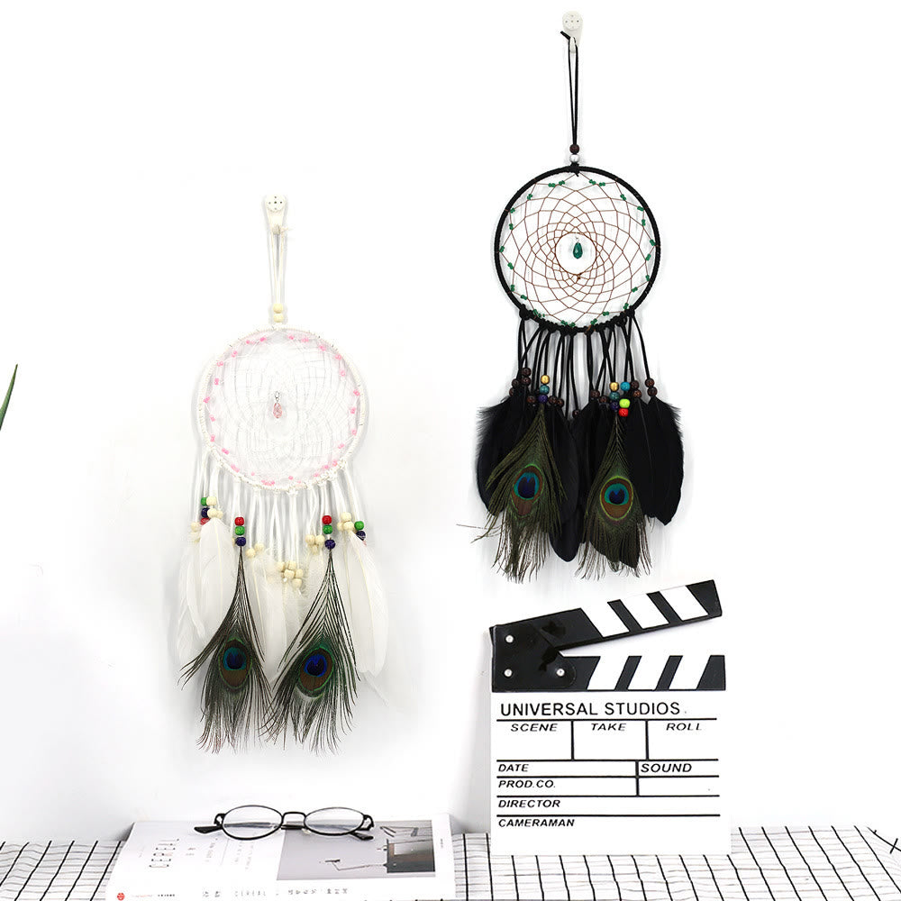 Olivenorma Hand Woven Natural Wooden Beads Feather Dream Catcher