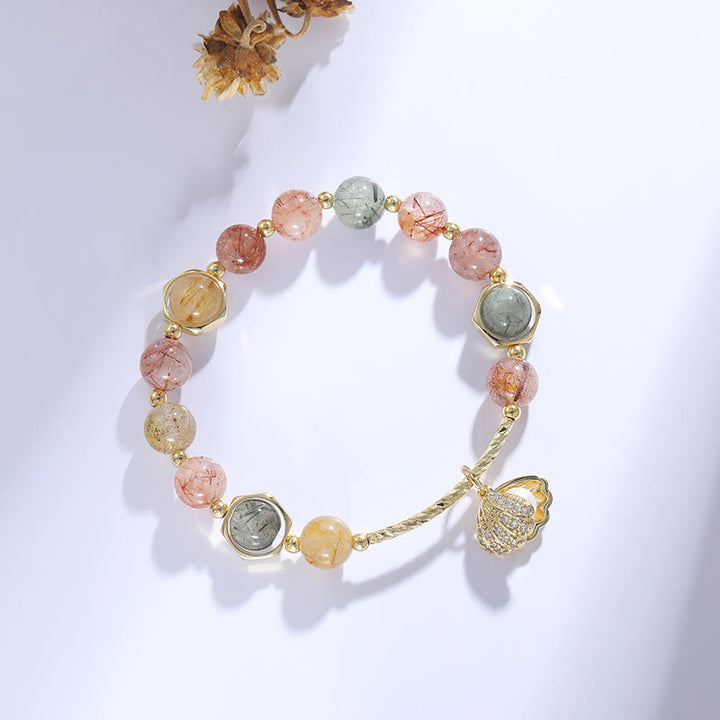 Olivenorma Colorful Rutilated Quartz Beaded Shell Pendant Bracelet